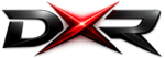 Digital X Rise DXR logo with metallic black letters and a glowing red X mark on a transparent background.